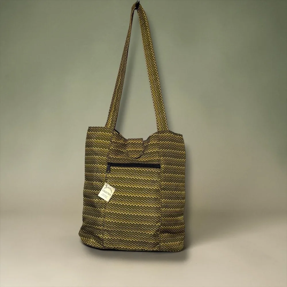 Calypso Studios Chevron Bag Collection Handmade Cotton Tote Olive Green Zigzag